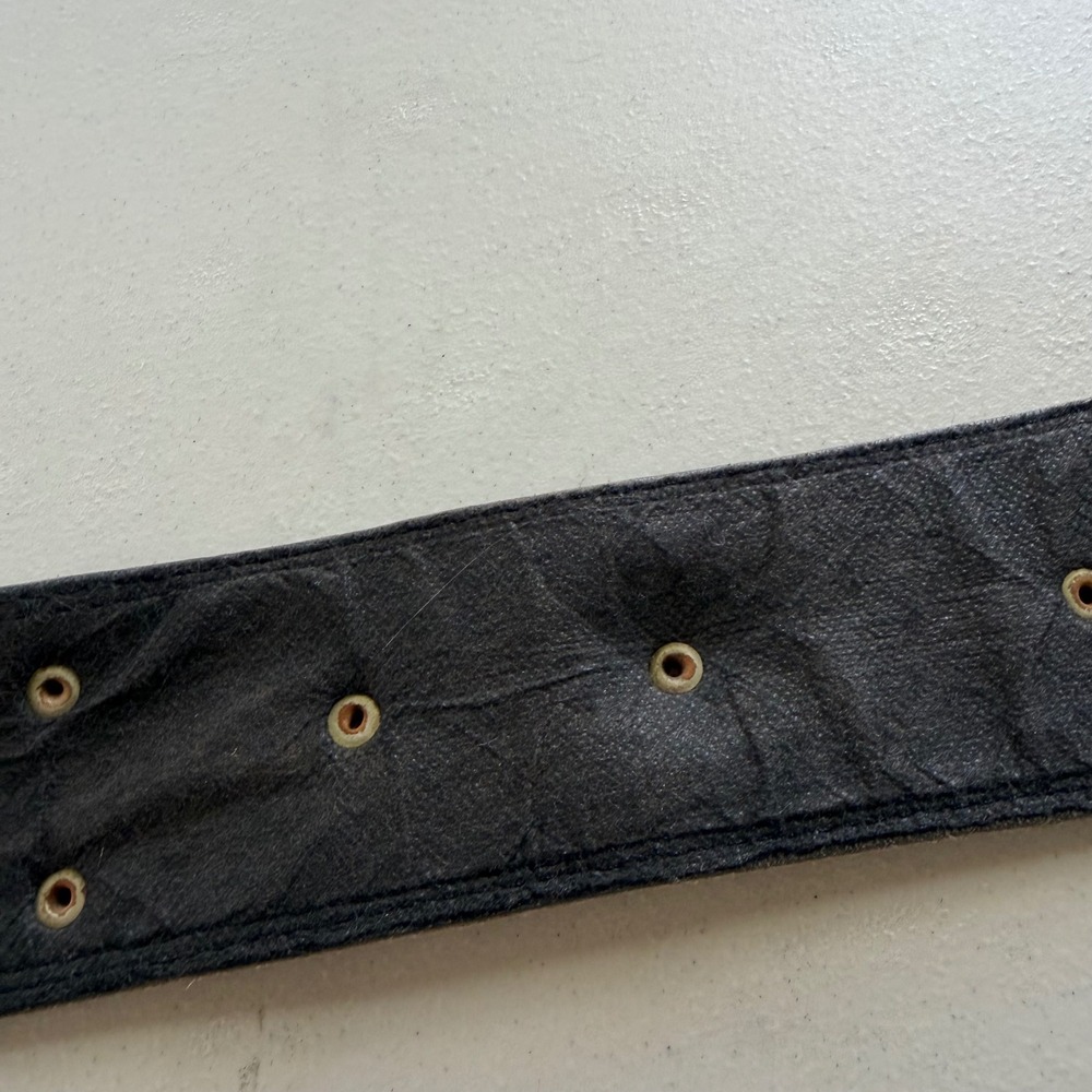 Vintage 1980s Black Genuine Leather Moroccan Concho Waist Belt Wide Silver Tone - Picture 7 of 15